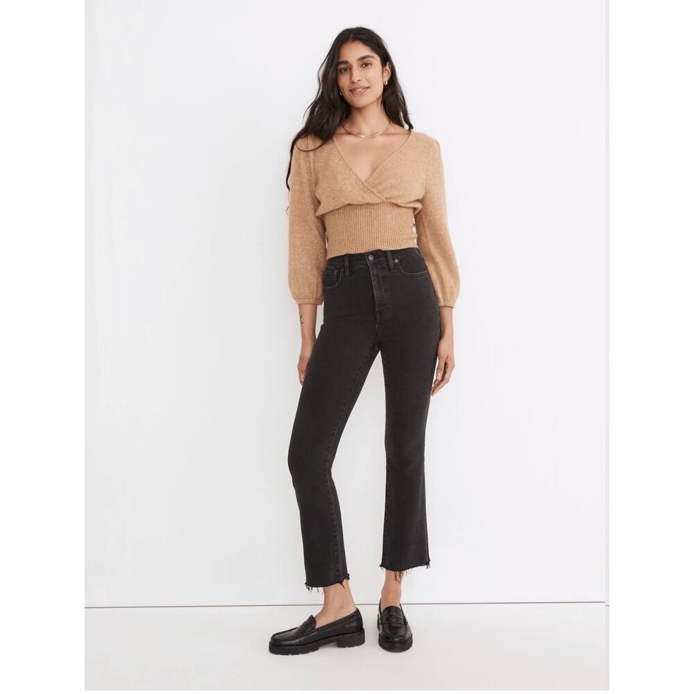 Madewell Cali Demi Boot Jeans Denim Mini Flare Women Sz 27 Cropped Raw Hem Black